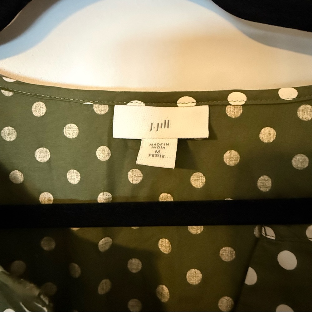 J. Jill Olive Polka Dot Midi Dress Petite - Picture 2 of 5